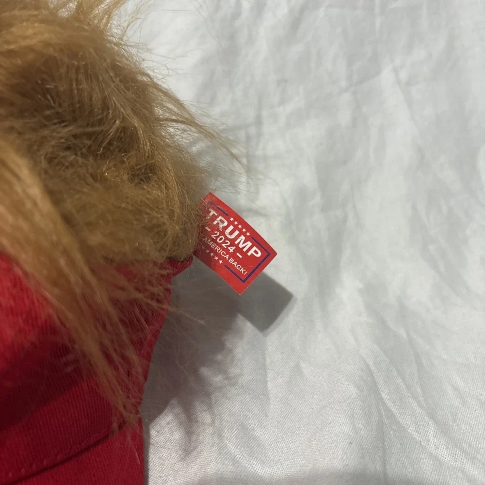 Lot Of 2 President Donald TRUMP Red Trumpy Visor Hat w/Gold Hair Golf Cap Wig